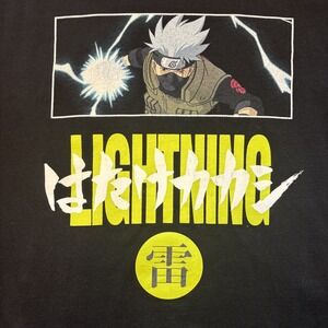 Naruto Shippuden Kakashi Hatake Lightning Blade Black Graphic T-Shirt Mens L‎